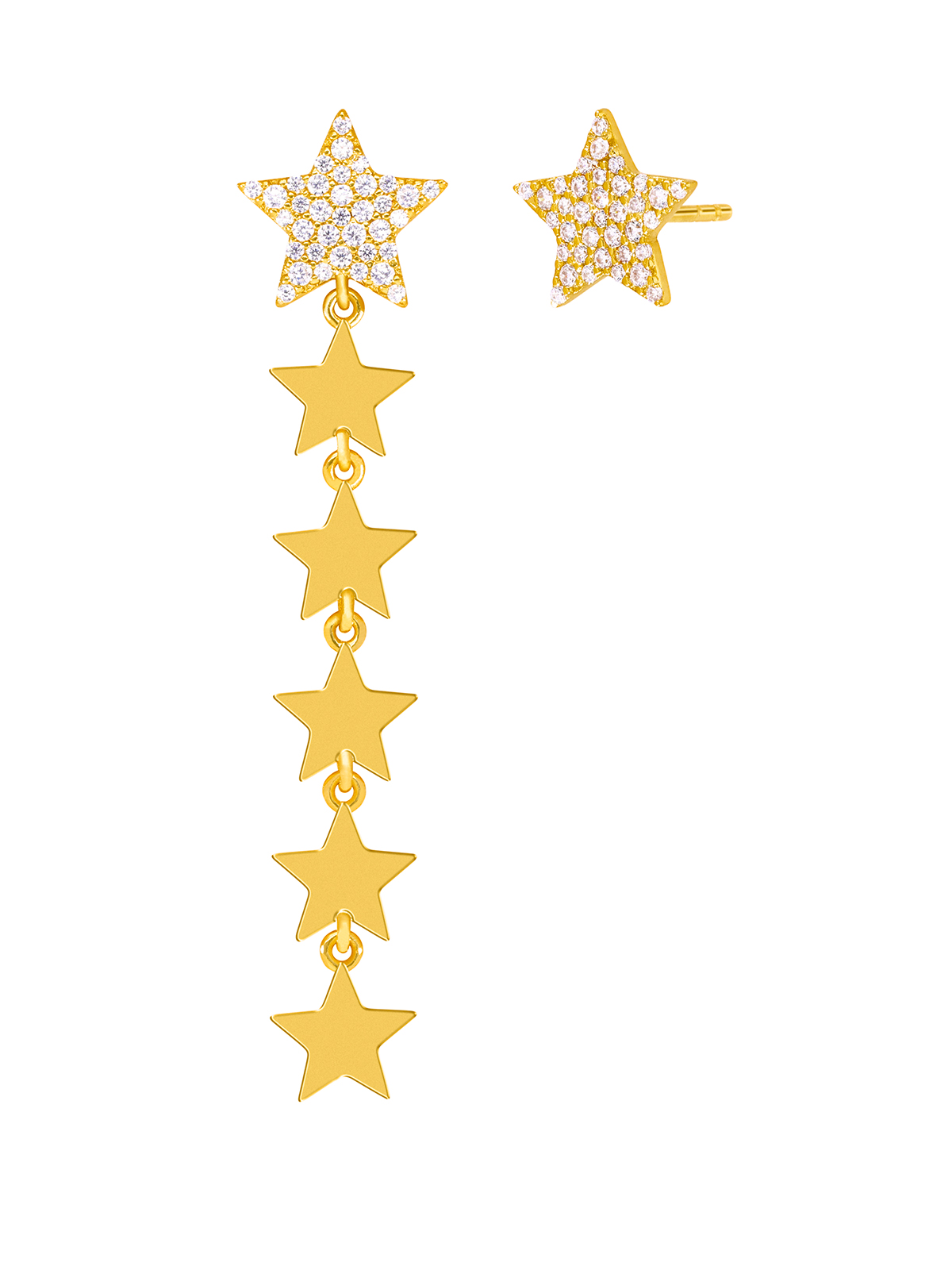 Pendientes asimétrico estrella dorado